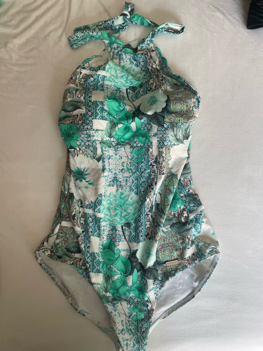 Floral Green Halter One-Piece Swimsuit